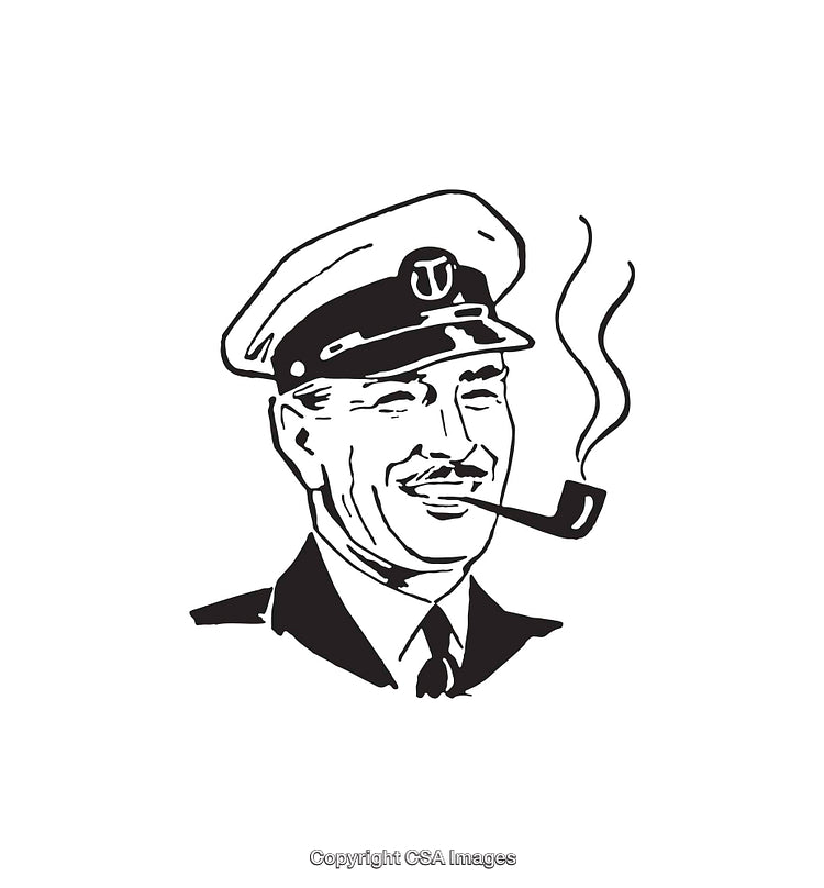 Retro Styled Sailor with a Pipe in Black and White Line Art