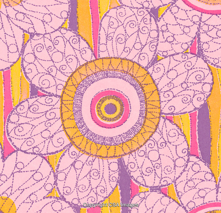 Vibrant Floral Illustration Featuring Pink Flowers with Intricate Patterns