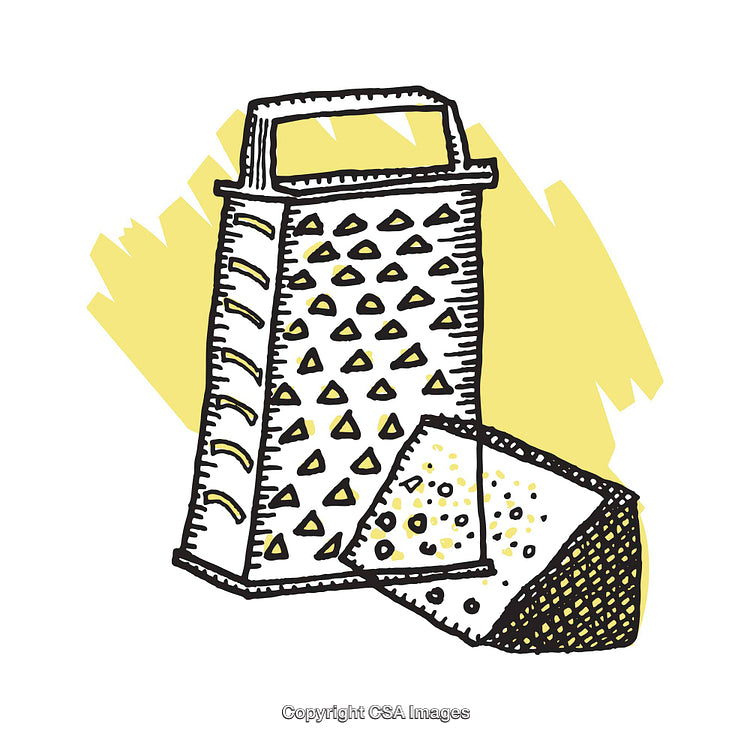 Illustration of Cheese Grater and Cheese Slice with Yellow Background