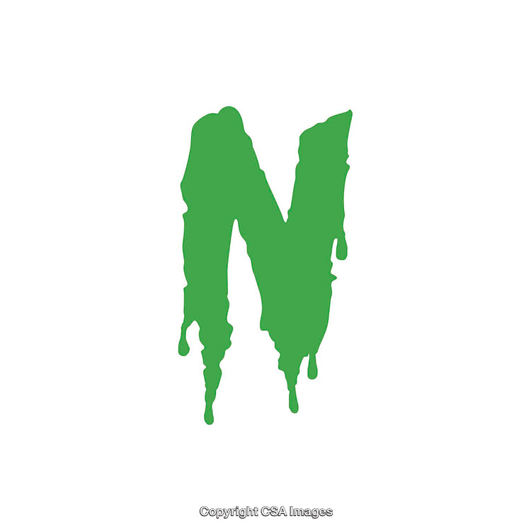 Green Dripping Letter N on a Clean White Background