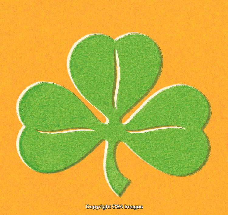 Green Clover Illustration on Bright Orange Background Symbolizing Luck and Prosperity