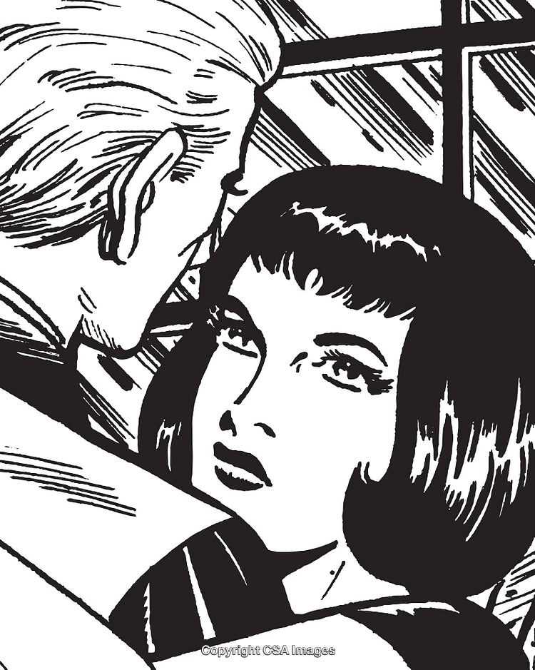 Dramatic Retro Comic Illustration Depicting Emotional Moment Between Two Characters