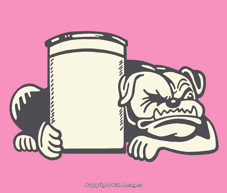 Playful Bulldog Illustration on Pink Background Featuring Comic Style Art