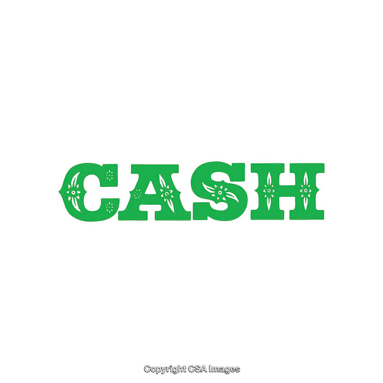 Green Cash Typography with Decorative Floral Details on White Background