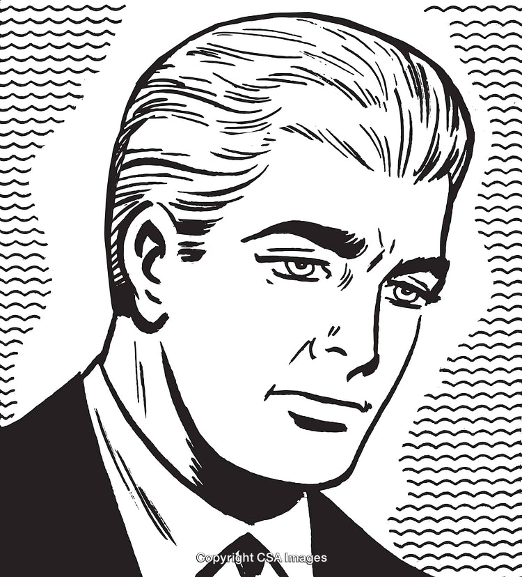 Retro Style Black and White Man Sketch with Wavy Lines Background