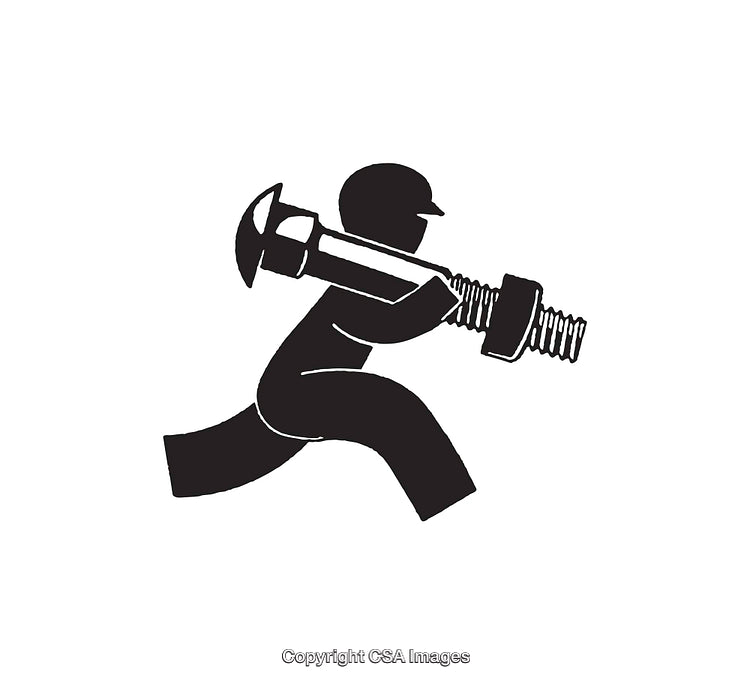 Silhouette of Worker Carrying Heavy Bolt and Nut in Iconic Style