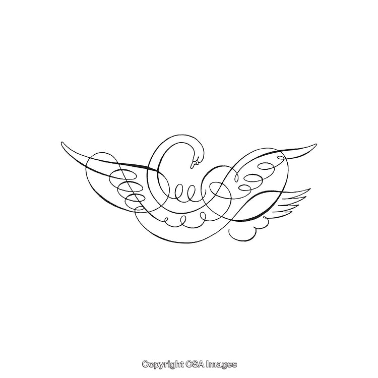 Elegant Line Drawing of a Decorative Bird-Inspired Ornament