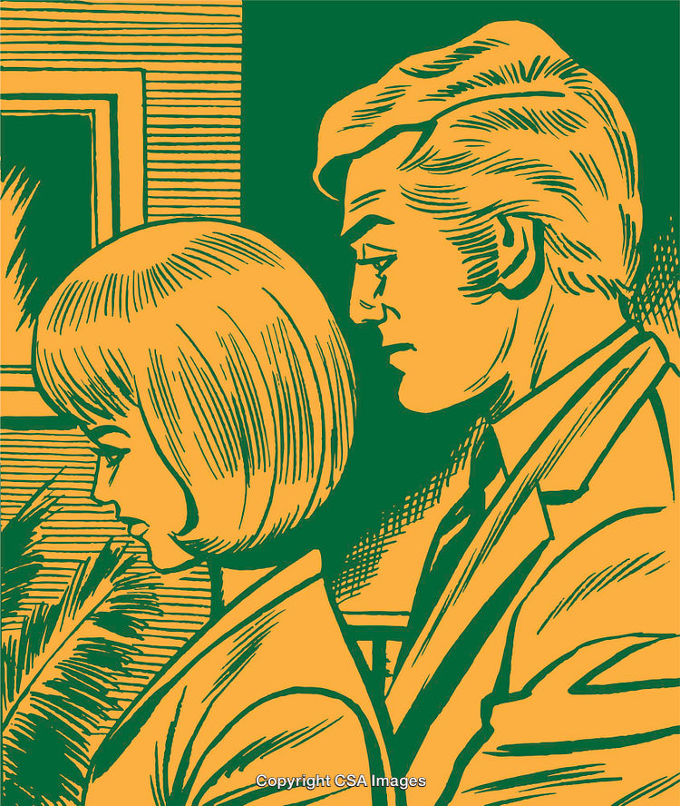 Retro Style Illustration of Two Individuals in Classic Emotional Art