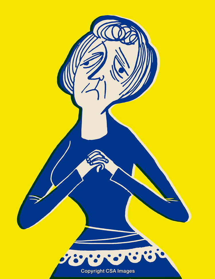 Colorful Stylized Illustration of a Worried Woman on Yellow Background