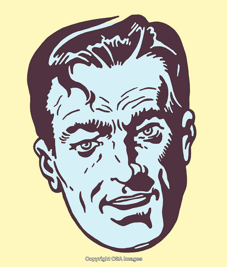 Retro Style Color Line Art Portrait of a Man on Yellow Background