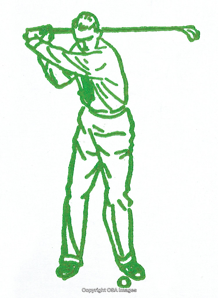 Outline Illustration of a Golf Player Swinging a Club in Profile View