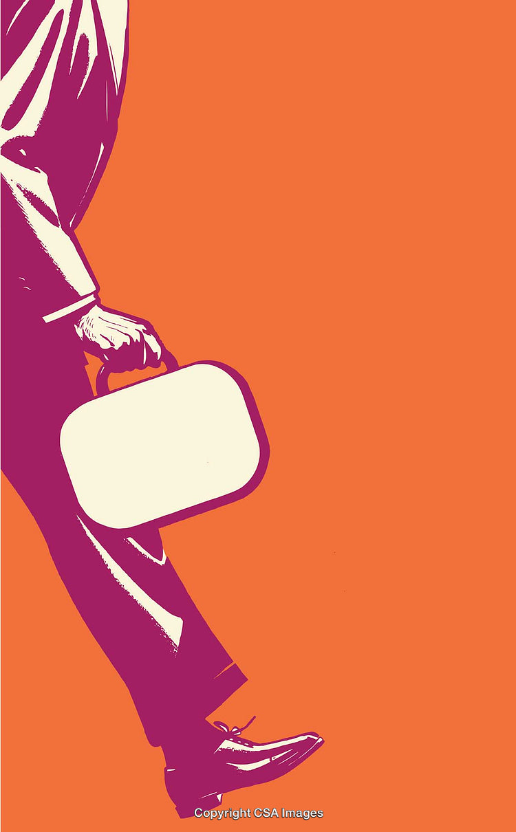 Stylized Line Art Illustration of Businessman Holding a Briefcase in Retro Style