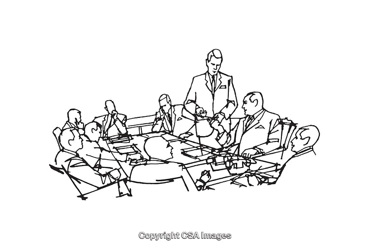 Black and White Line Art of Professional Business Meeting