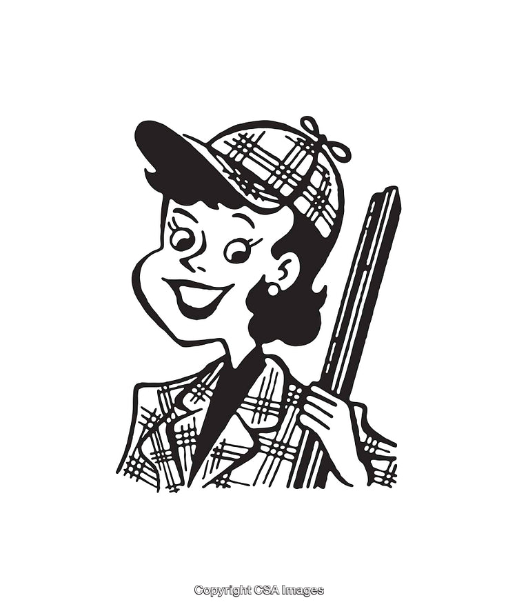 Retro Styled Black and White Cartoon Illustration of a Smiling Woman