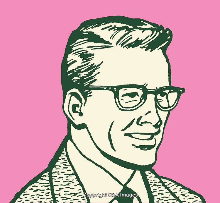 Stylish Vintage Illustration of a Smiling Man on Pink Background