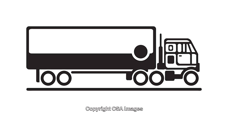 Black and White Line Art Illustration of a Semi-Truck Icon