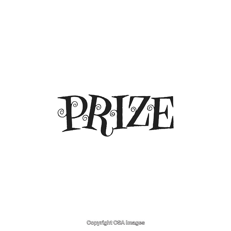 Decorative Black And White Prize Text With Swirly Letters on White Background