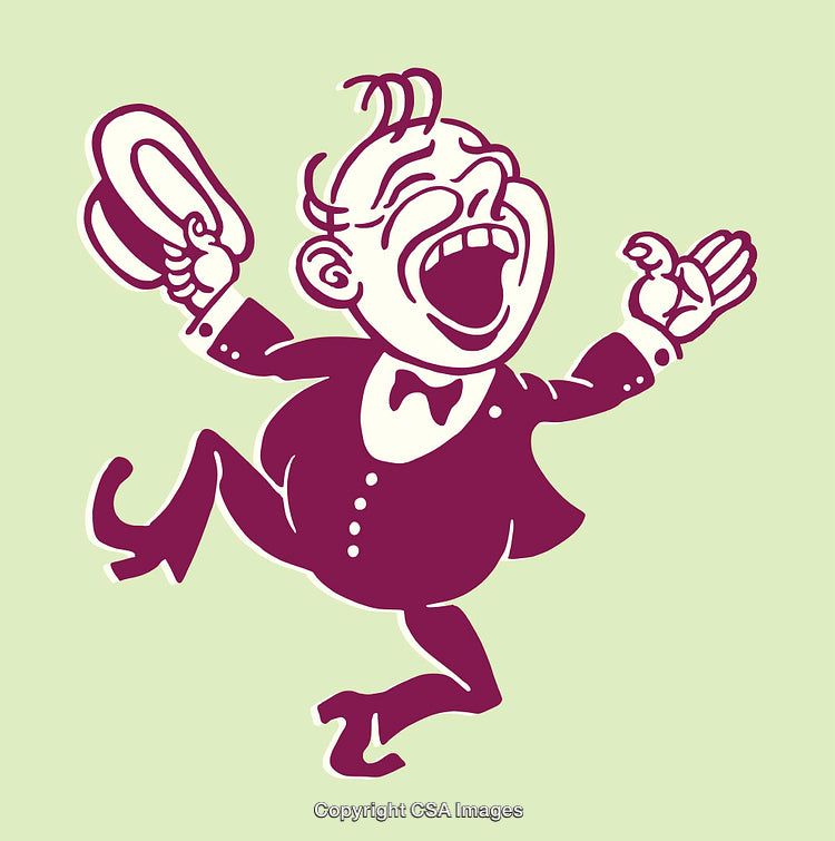 Retro Styled Colorful Cartoon of Joyful Cheerful Character Celebrating with Hat