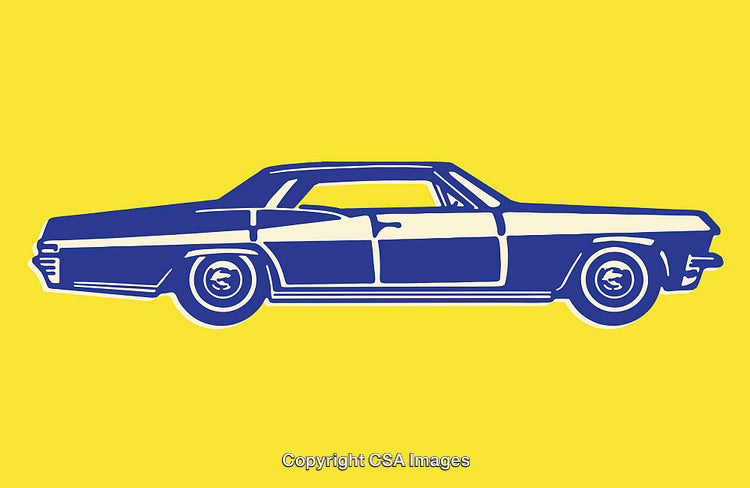 Vintage Car Illustration in Bold Blue and Yellow Color Scheme