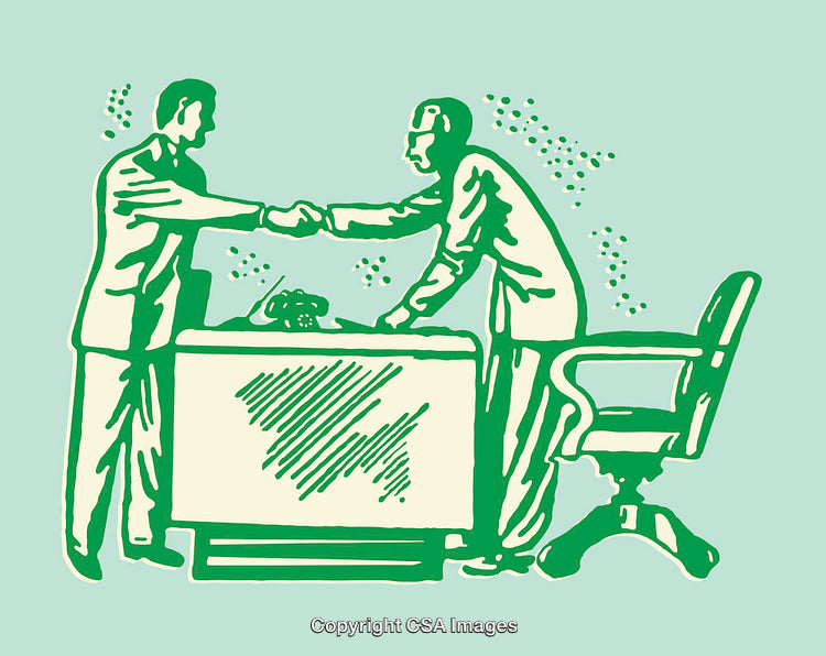 Business Agreement Illustration Featuring Handshake and Professional Setting