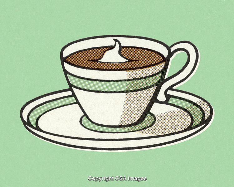 Retro Style Coffee Cup Illustration with Whipped Cream Backgrounded in Mint Green