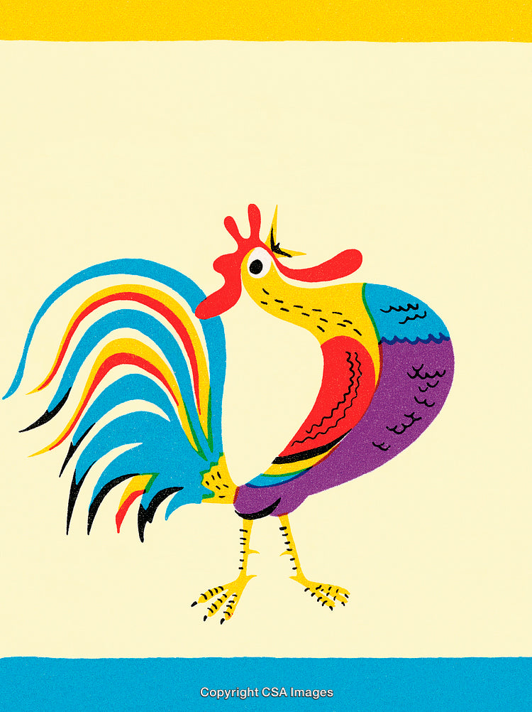 Vivid Abstract Illustration of a Colorful Rooster on Pastel Background