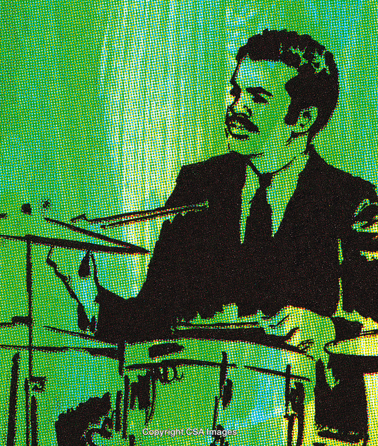 Retro Illustration of a Drummer in Vibrant Green Tones and Halftone Style