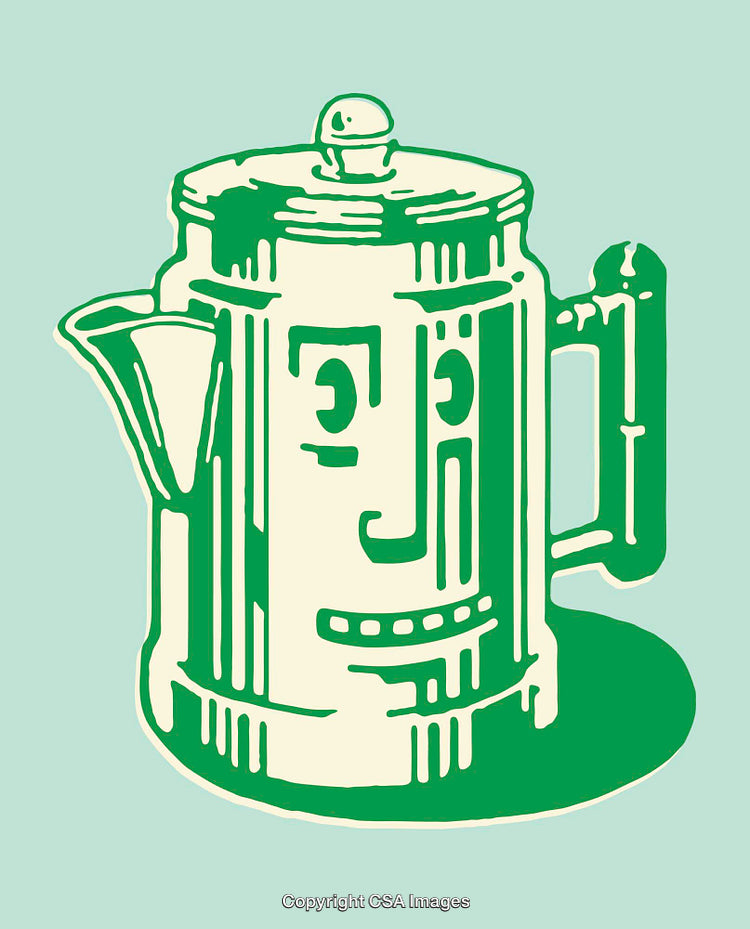 Stylized Green Coffee Pot Illustration With Retro Aesthetic on Light Background