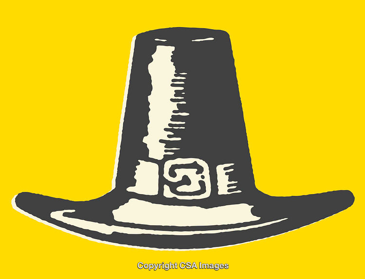 Illustration of a Traditional Pilgrim Hat with Bold Yellow Background