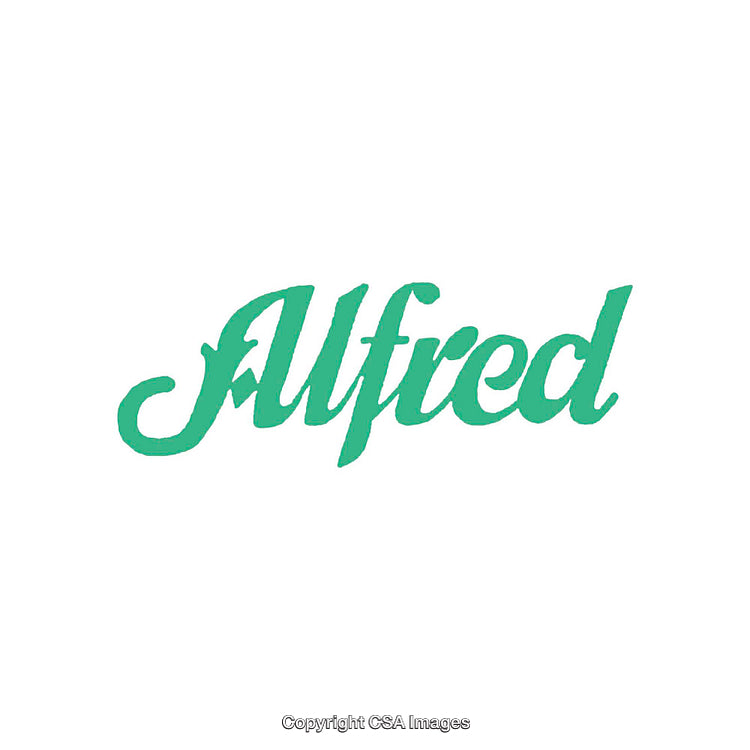 Green Handcrafted Script Logo Displaying the Word Alfred in Unique Typography