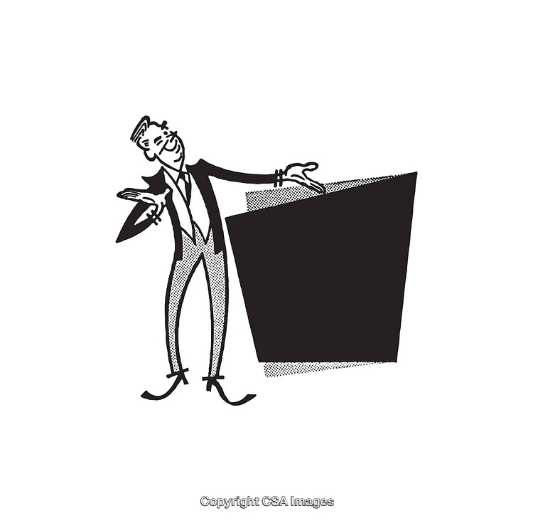 Vintage Illustration of a Gentleman Gesturing with a Black Panel