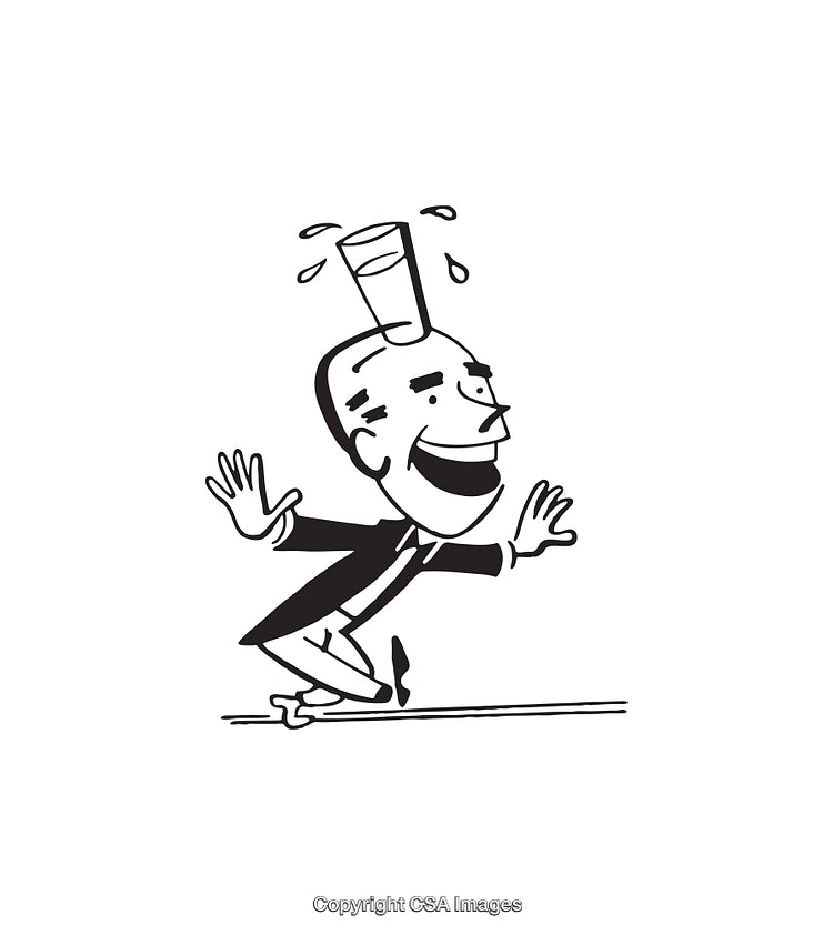 Vintage Style Drawing of a Happy Man Balancing a Glass