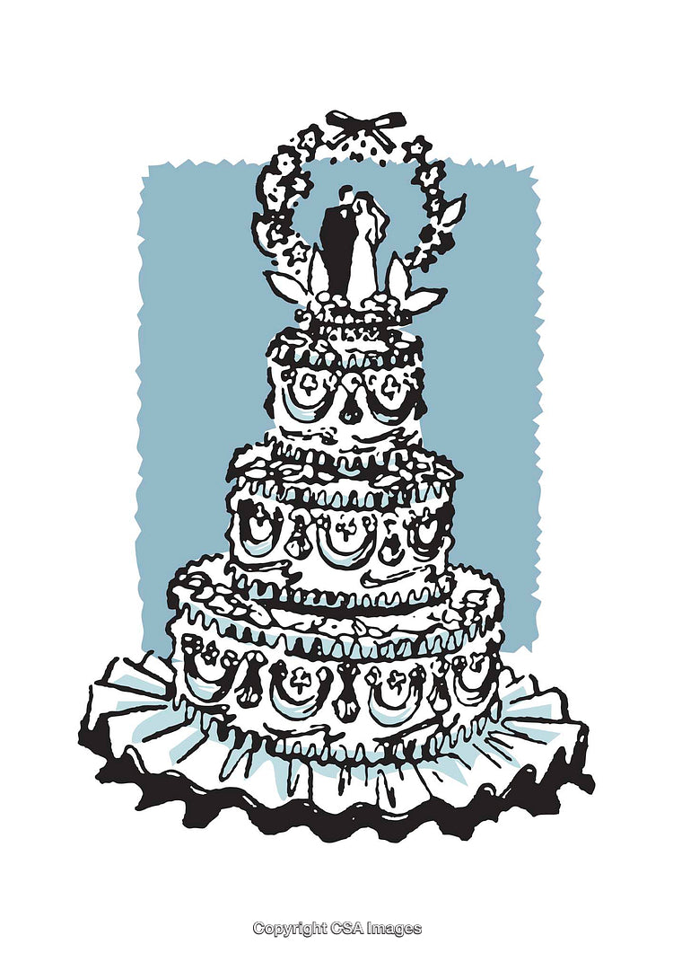Colorful Illustration of a Tiered Wedding Cake with Decorations
