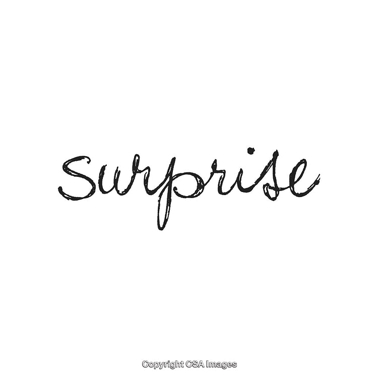 Elegant Handwritten Word Surprise in Black Script on White Background