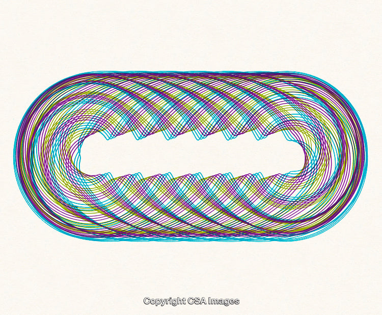Colorful Symmetrical Geometric Pattern with Interwoven Arcs on White Background