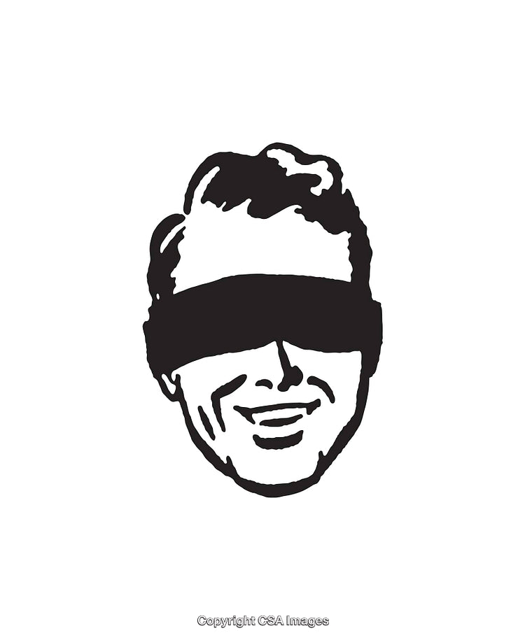 Retro Man Portrait With Blindfold In Black And White Line Art Style