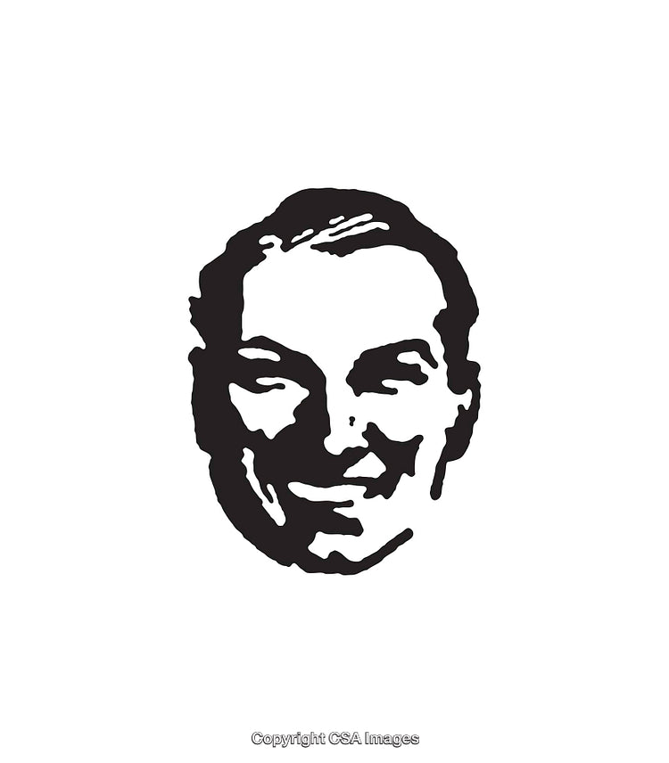 Black and White Retro Styled Line Art Illustration of a Smiling Face