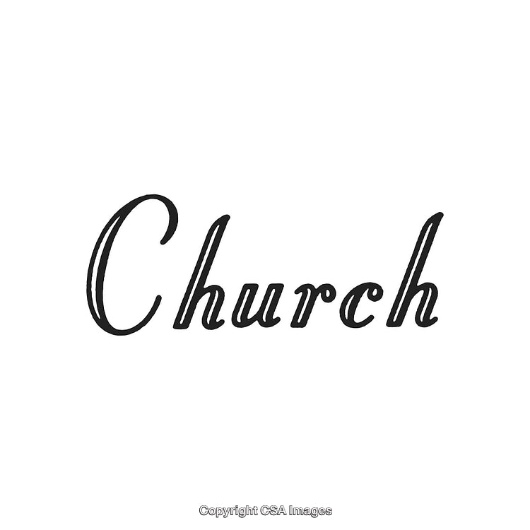 Elegant Black Calligraphy of the Word 'Church' on a White Background