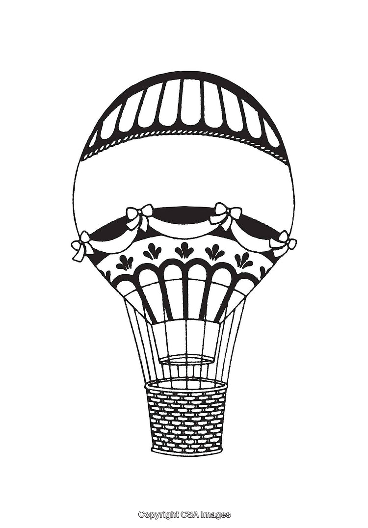 Vintage Hot Air Balloon in Decorative Black-And-White Line Art Illustration