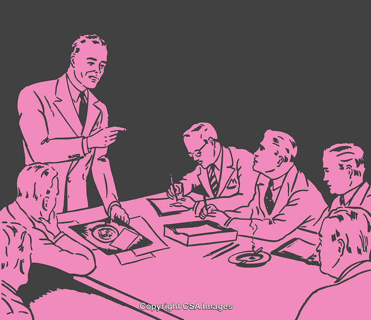 Retro Illustration of a Formal Business Meeting in Progress