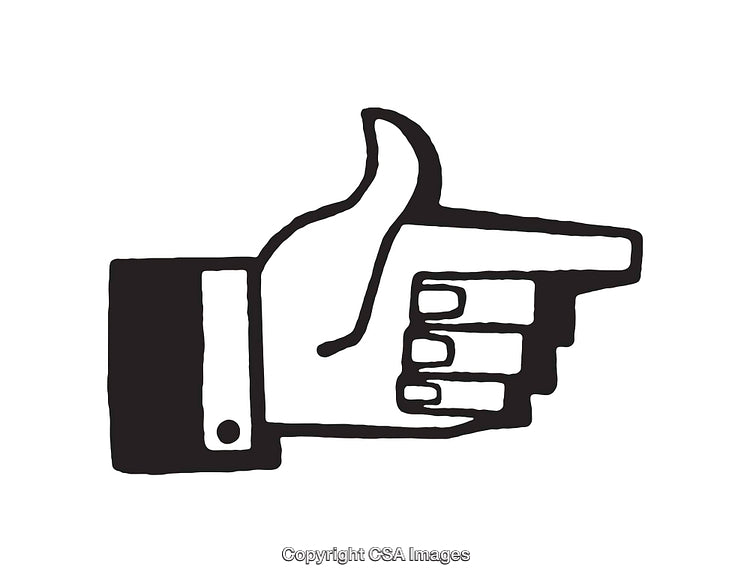 Black and White Line Art Illustration of a Pointing Hand