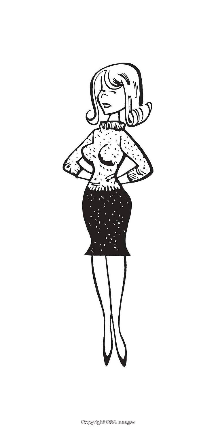 Stylish Line Art Illustration of a Woman in Elegant Clothing