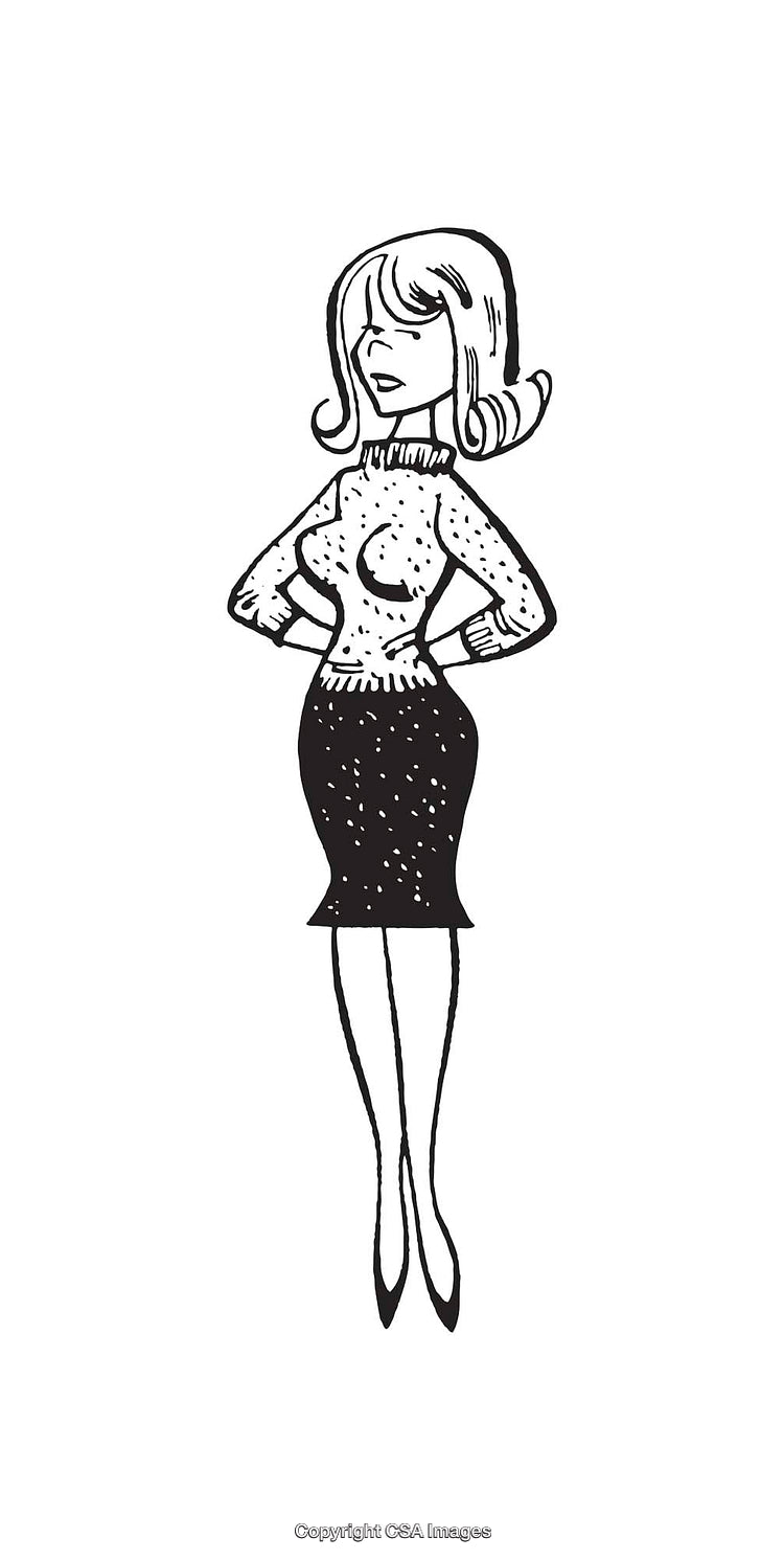Stylish Line Art Illustration of a Woman in Elegant Clothing