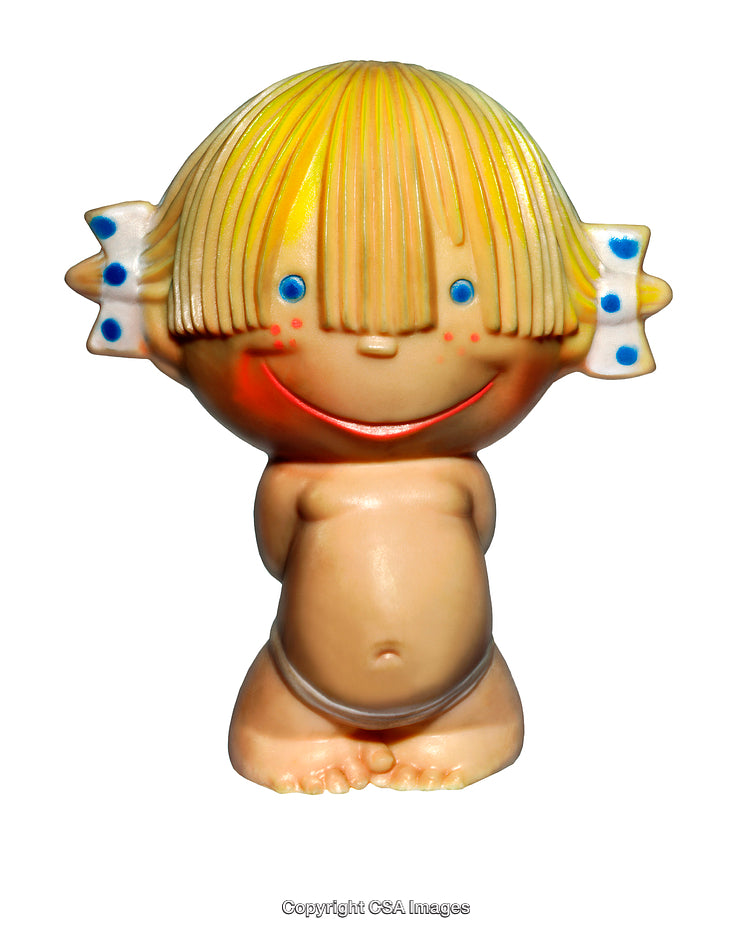 Vintage Smile Happy Plastic Figurine with Blonde Hair and Cheerful Expression