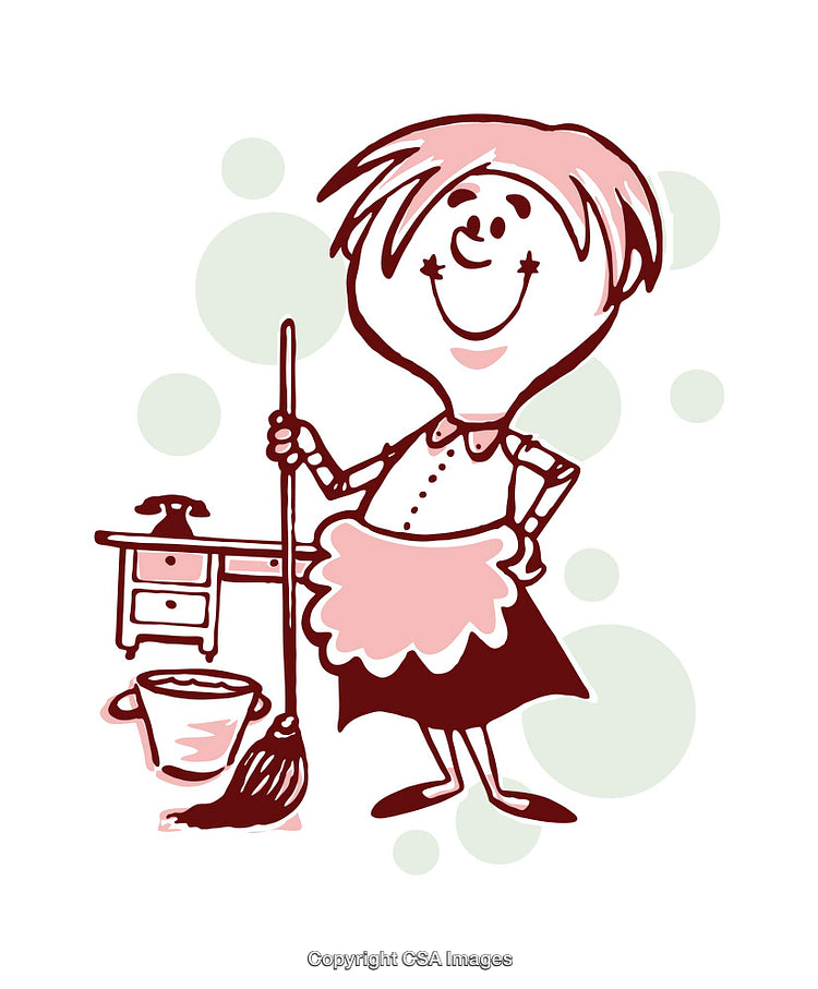 Cheerful Cartoon Style Illustration of a Person Cleaning with a Mop