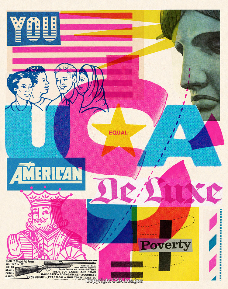 Colorful Collage Celebrating Unity, Diversity, and Equality with American Elements