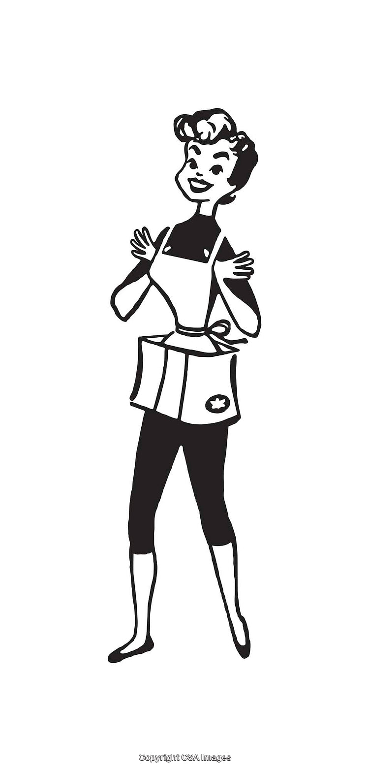 Vintage Line Art of a Cheerful Woman in an Apron Illustration