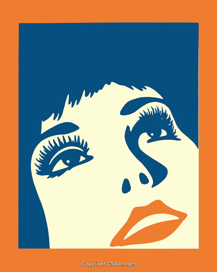 Color Line Art Portrait of a Woman with Bold Makeup and Intense Gaze