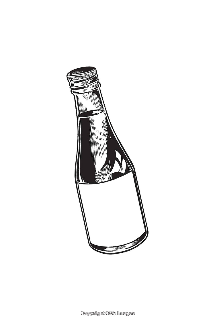 Black and White Line Art Illustration of a Glass Bottle Design