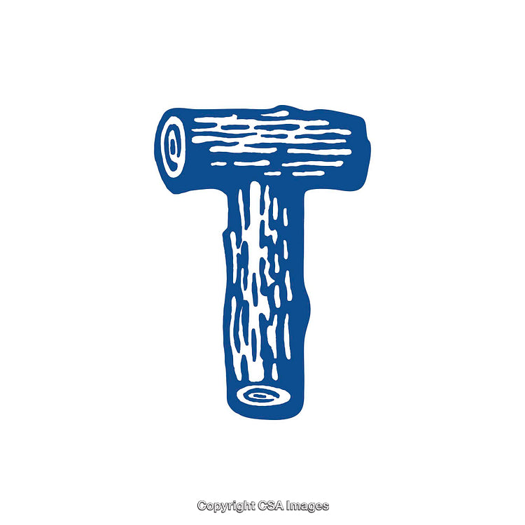 Wooden Textured Letter T Design in Blue on White Background